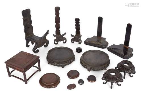 Fifteen Chinese wood stands, 19th-20th century, the square s...