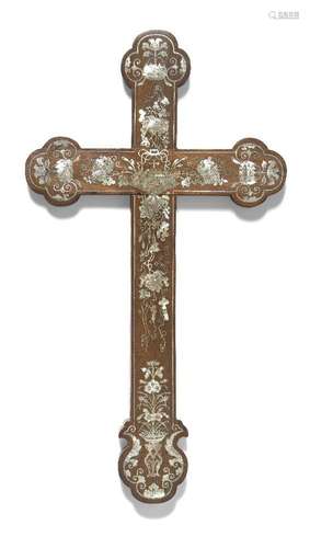 A Chinese mother of pearl-inlaid wood 'apostle' cross, 19th ...