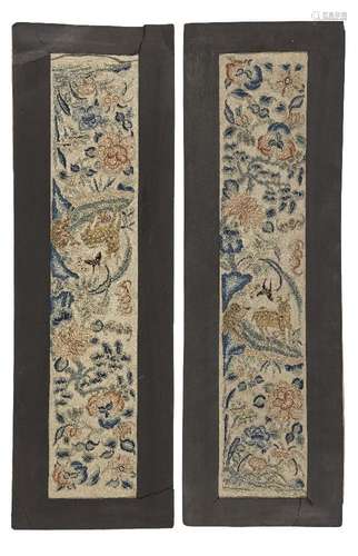 A pair of Chinese Peking knot sleeve panels, 19th century, e...