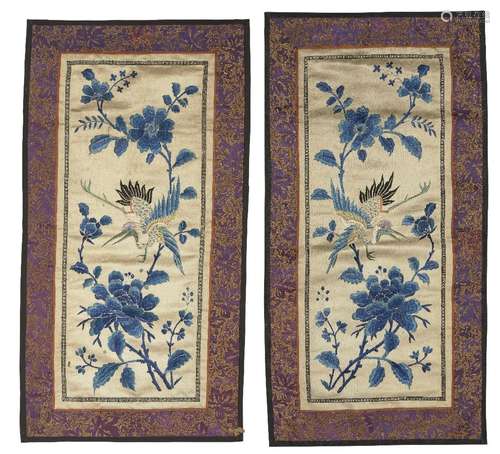 A pair of Chinese embroidered silk panels, 20th century, eac...