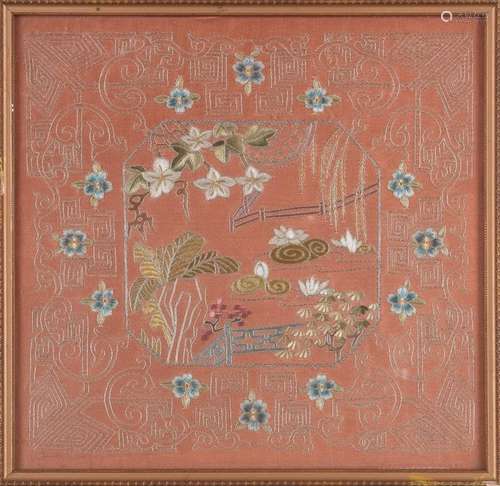 A Chinese silk embroidered picture, early 20th century, deco...