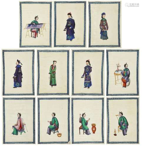 A Chinese album containing eleven pith paper paintings, late...