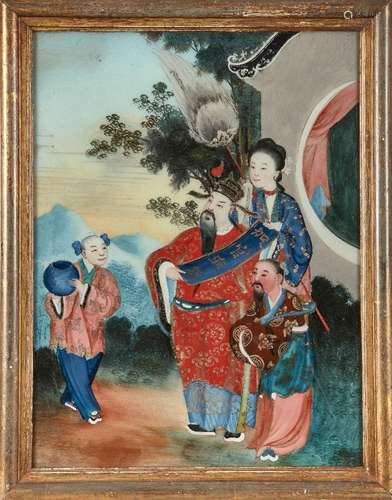 A Chinese reverse glass painting, late Qing dynasty, painted...