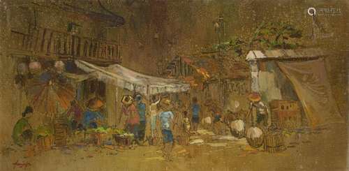 South East Asian school, mid-late 20th century, market scene...