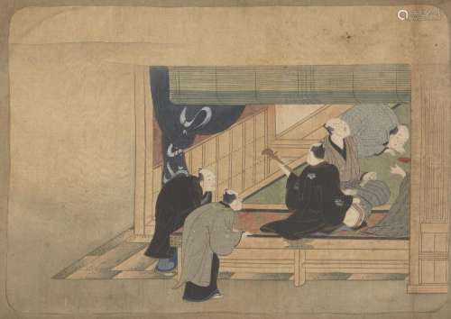 19th century Japanese school, ink and colour on silk, study ...