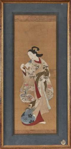 18th century Japanese school, ink and colour on silk, study ...