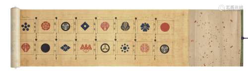 A Japanese mon handscroll, Meiji period, woodblock print in ...