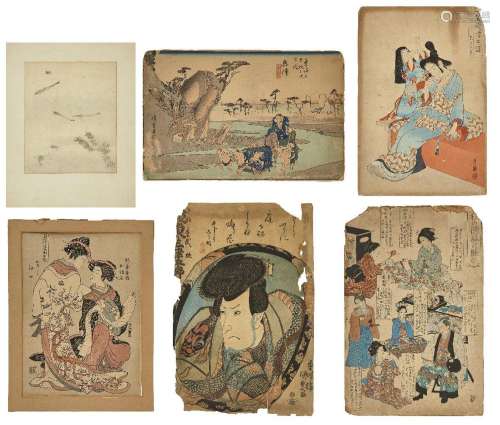 Eight Japanese prints, 20th century, with a print depicting ...