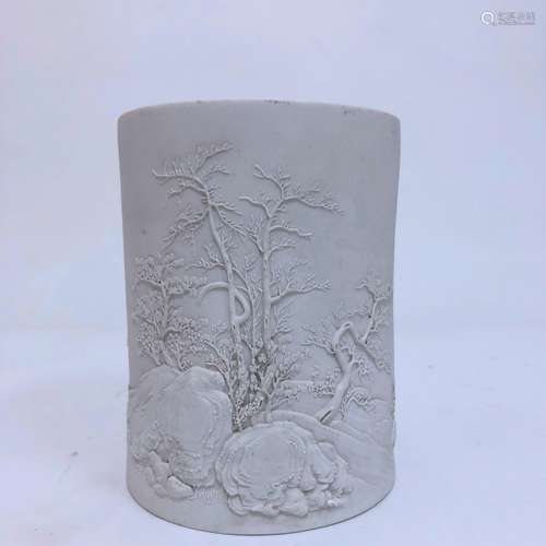 Chinese White Glazed Porcelain Brushpot