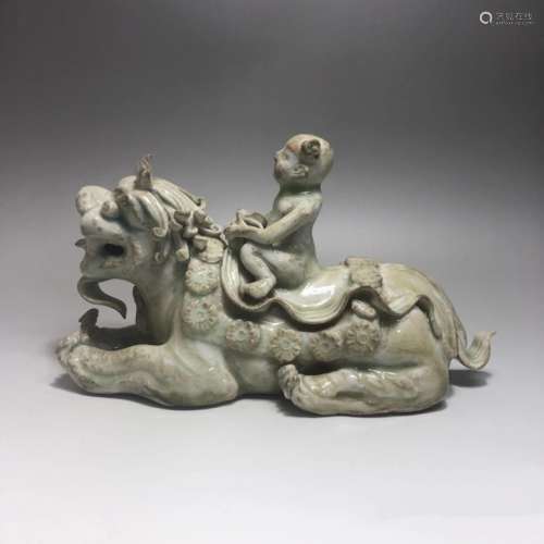 Chinese Glazed Porcelain Boy Ride on Beast
