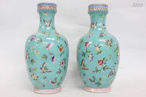 Pair of Chinese Green Ground  Porcelain Vases