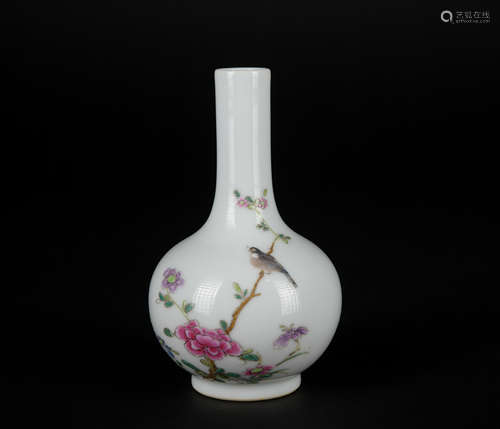 A famille-rose 'floral and birds' globular vase