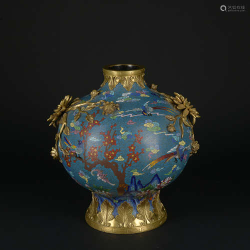 A Cloisonne enamel 'floral and birds' vase