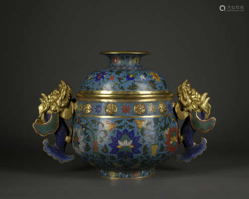 A Cloisonne enamel 'floral' censer with cover