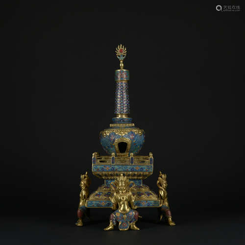 A Cloisonne enamel 'floral' pagoda