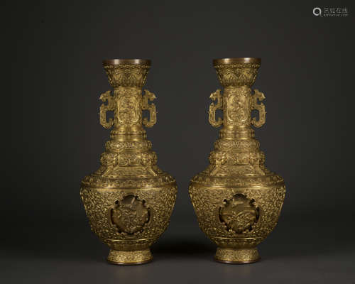 A pair of gilt-bronze vase