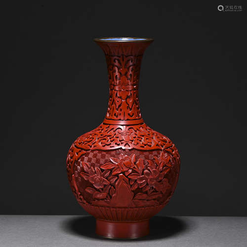 A carved red lacquer 'floral' vase