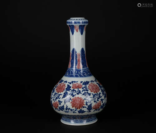 An underglaze-blue and copper-red vase