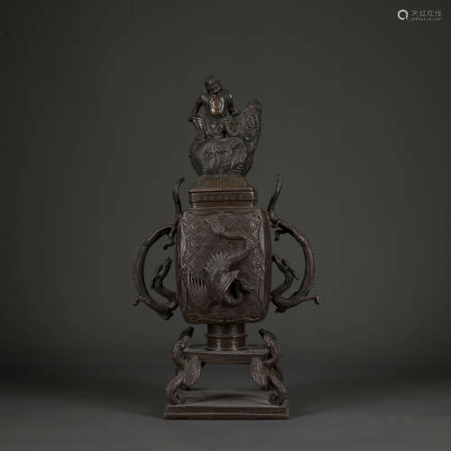 A bronze 'dragon and figure'' censer,Qing dynasty