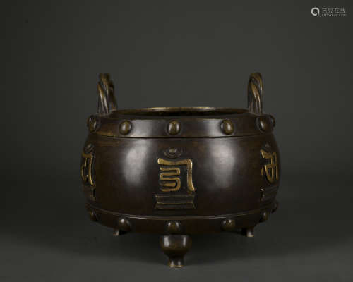A partial gilt-bronze drum-type censer