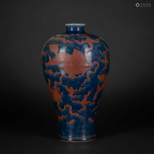 An allite red and blue glazed 'lion' Meiping