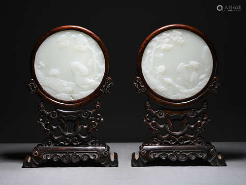 A pair of jade table plaque