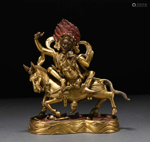 A gilt-bronze statue of Palden Lhamo,Qing dynasty
