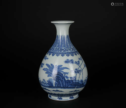 A blue and white 'plantain' vase