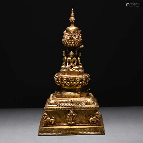 A gilt-bronze pagoda