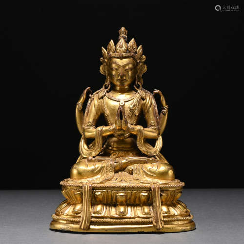 A gilt-bronze statue of Avalokitesvara,Qing dynasty