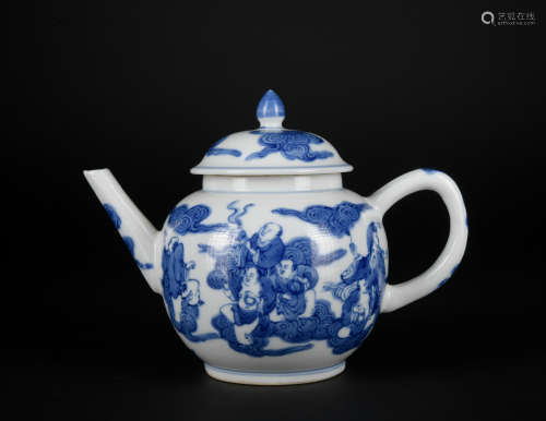 A blue and white 'figure' ewer