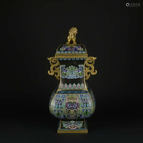 A Cloisonne enamel vase and cover