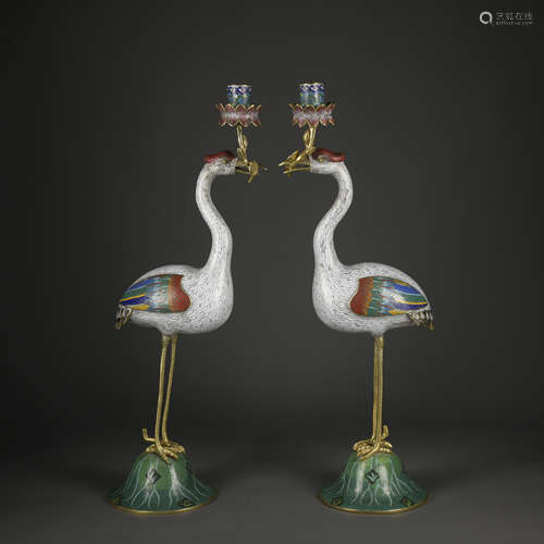 A pair of Cloisonne enamel candlistick