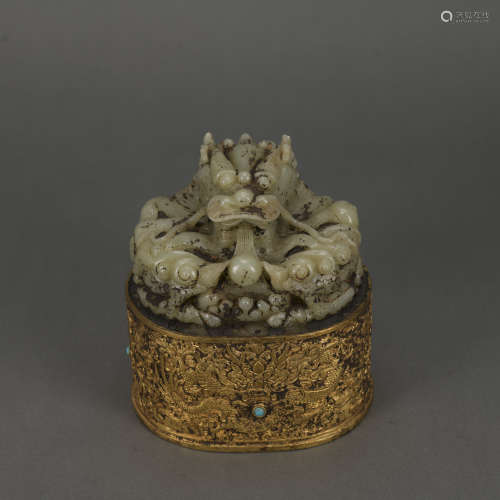 A gilt-bronze and jade 'dragon' seal