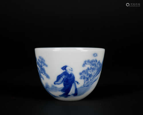 A blue and white 'figure' cup