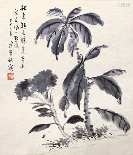 梁实秋 花卉 纸本镜片