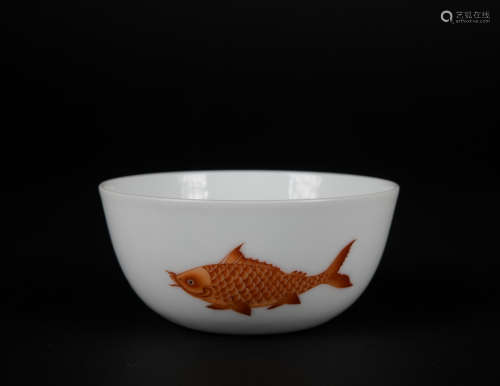 An allite red glazed 'fish' bowl