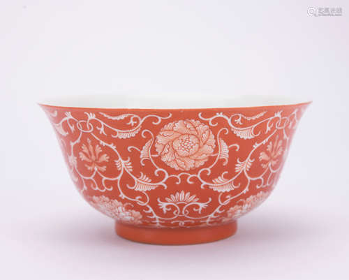 An allite red glazed 'floral' bowl