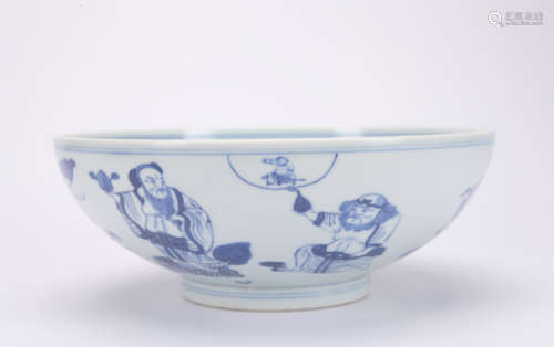 A blue and white 'eight immortals characters' bowl