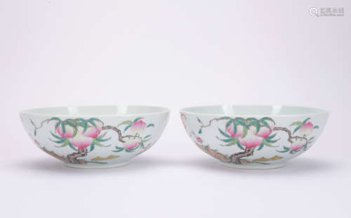 A pair of famille-rose 'peach' bowl