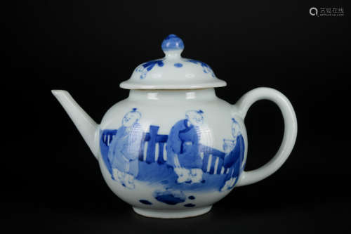 A blue and white 'kids' ewer