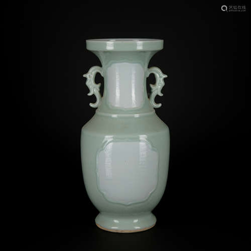 A celadon-glazed vase with two ears