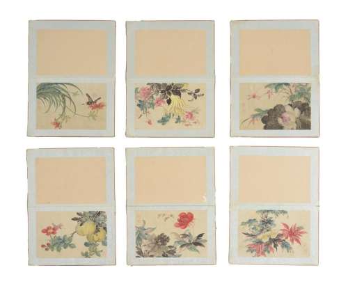 Six loose leaves of flowers and insects paintings by Chen Sh...
