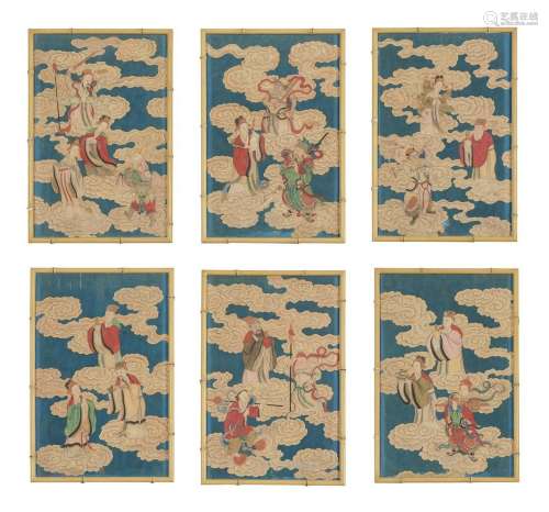 An attractive set of six Chinese watercolours of Daoist Immo...