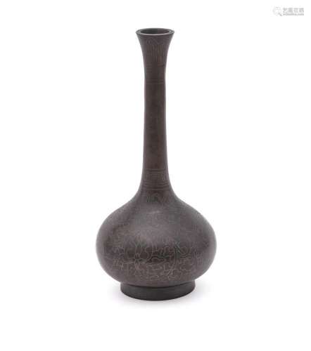 A Chinese bronze silver wire inlaid bottle vase