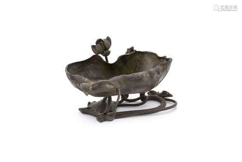 A Chinese bronze Lotus brushwasher