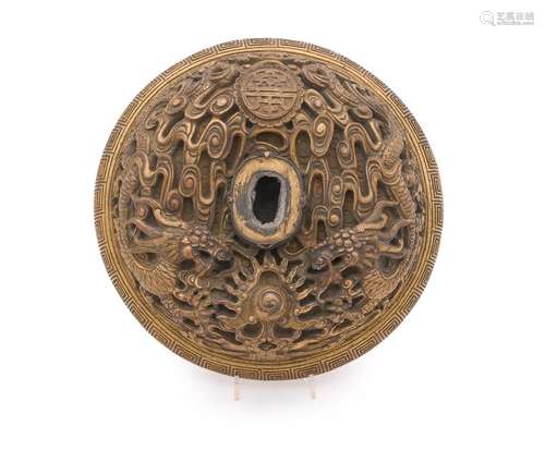 A good large Chinese gilt bronze censer cover