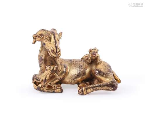 A Chinese gilt bronze Three rams paper weight