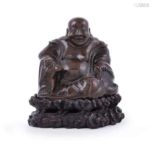 A Chinese bronze inlaid model of budai