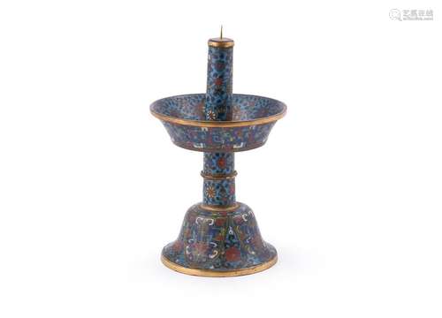 A Chinese cloisonné candlestick